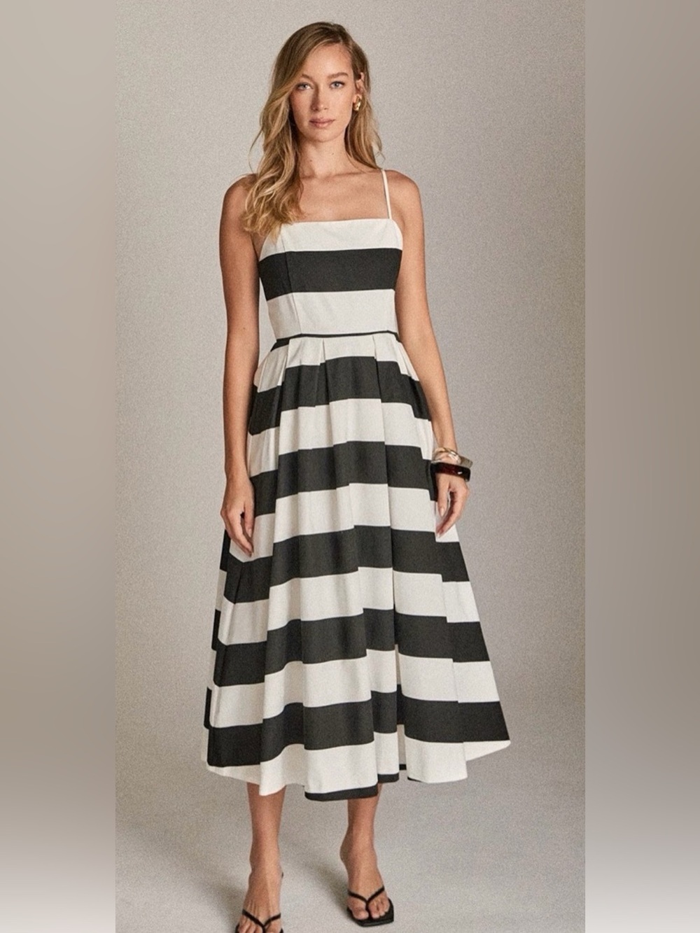 English Factory Black & White Striped Fit-and-Flare Dress small